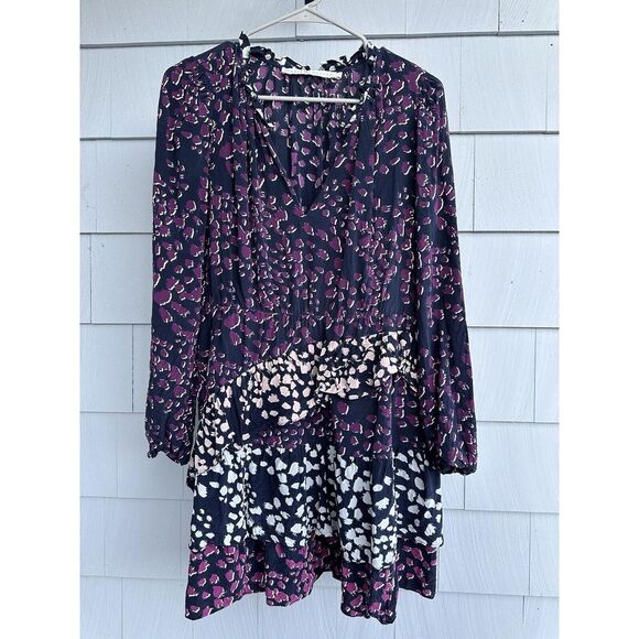 Marie Oliver Dresses & Skirts - Marie Oliver Purple Printed Long Sleeve Alana Silk Tiered Mini Dress Size Medium